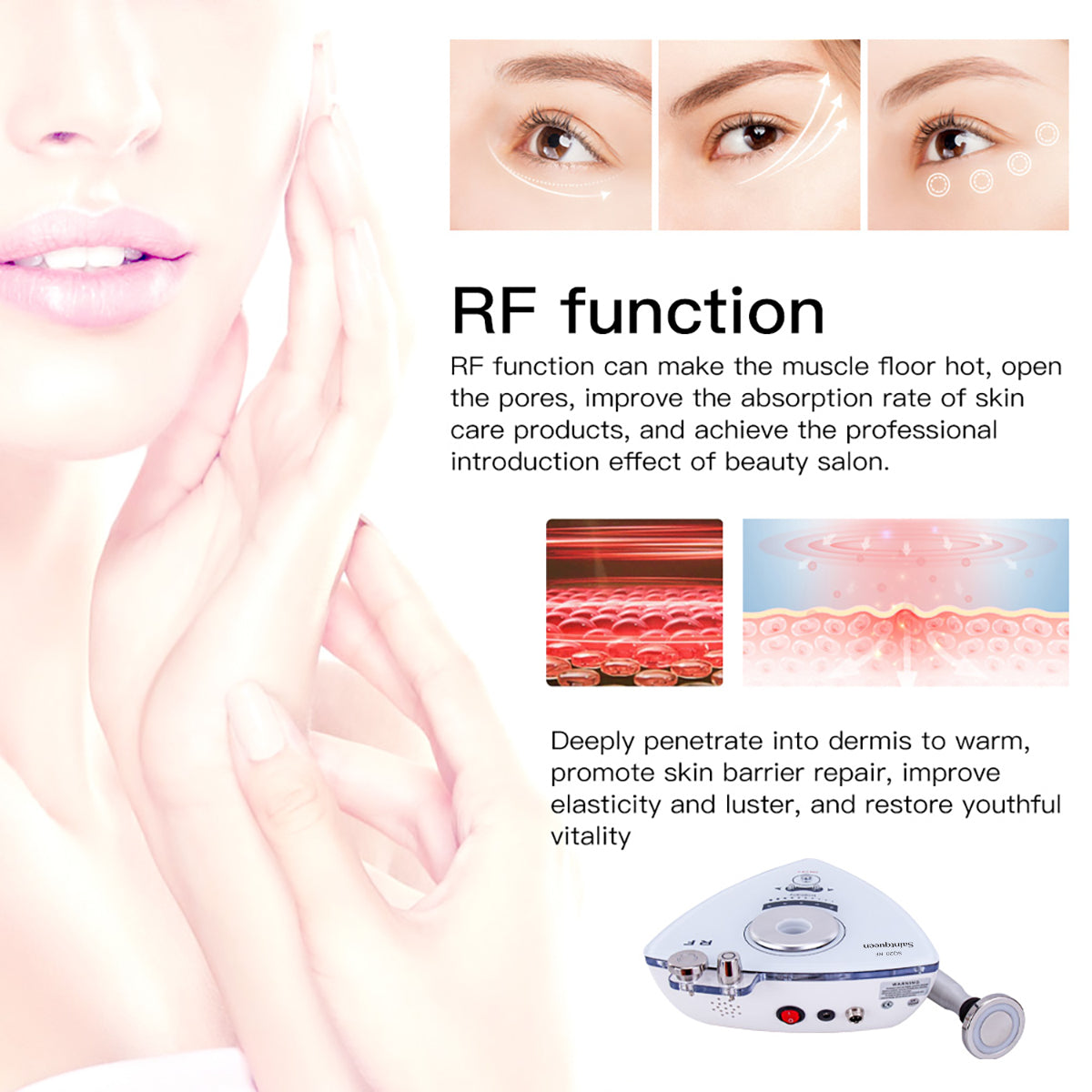 SQ20 เครื่อง RF ดูแลใบหน้าและผิวกาย พร้อมหัวเปลี่ยนได้ 3 แบบ