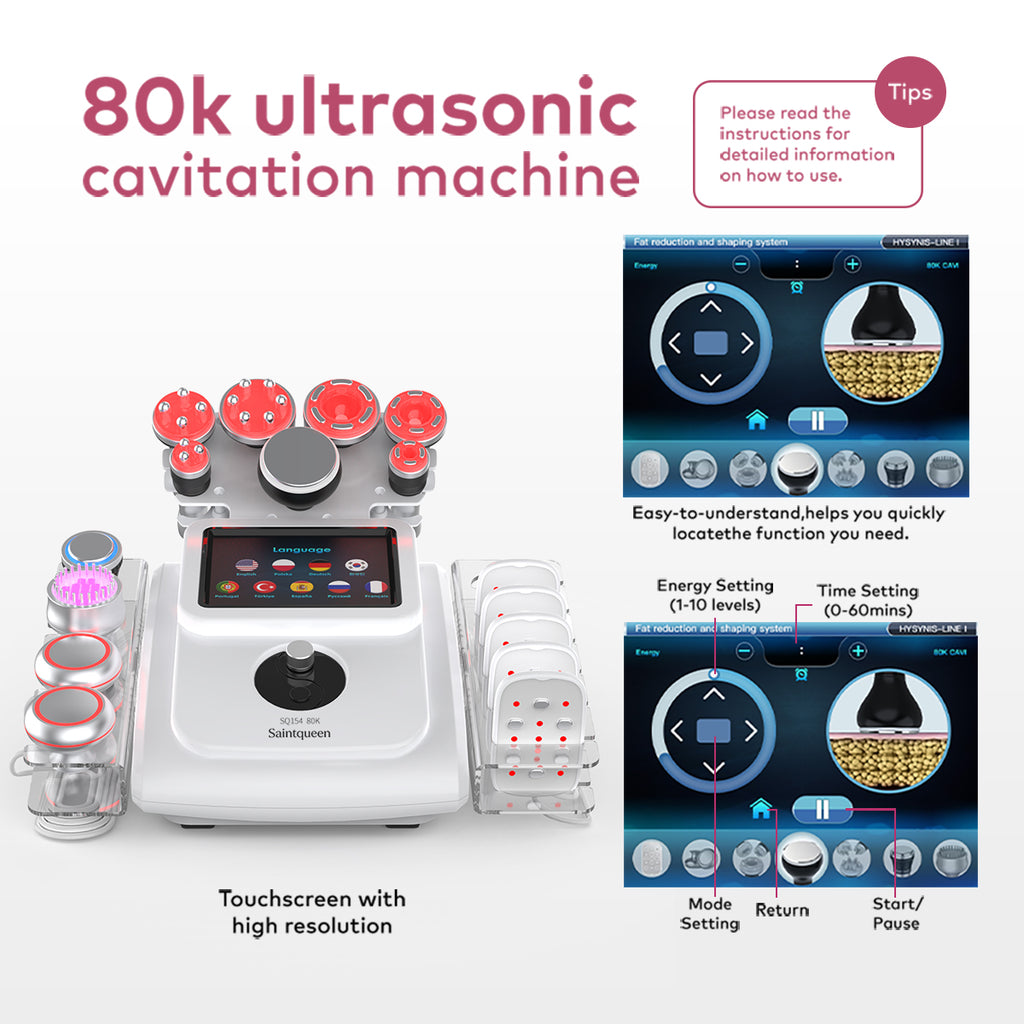 SQ154B Max เครื่องคาวิเทชันอัลตราโซนิก 80K และ RF แบบ 11-in-1 พร้อมแผ่นเลเซอร์ + ไมโครเคอร์เรนต์