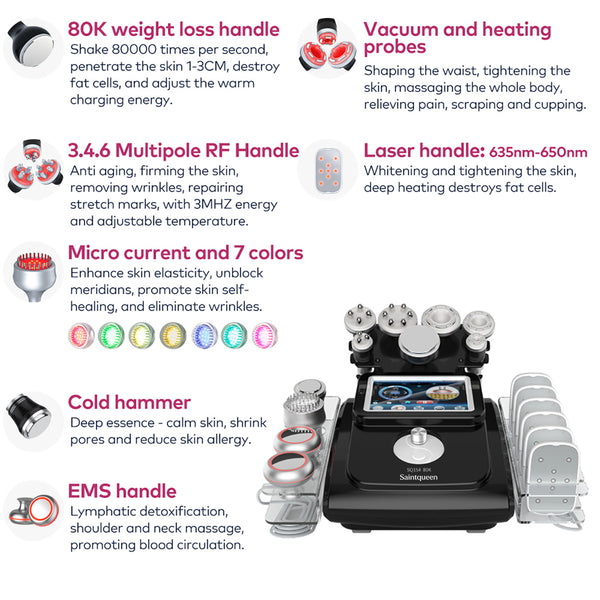 SQ154C Max เครื่องคาวิเทชันอัลตราโซนิก 80K และ RF แบบ 11-in-1 พร้อมแผ่นเลเซอร์