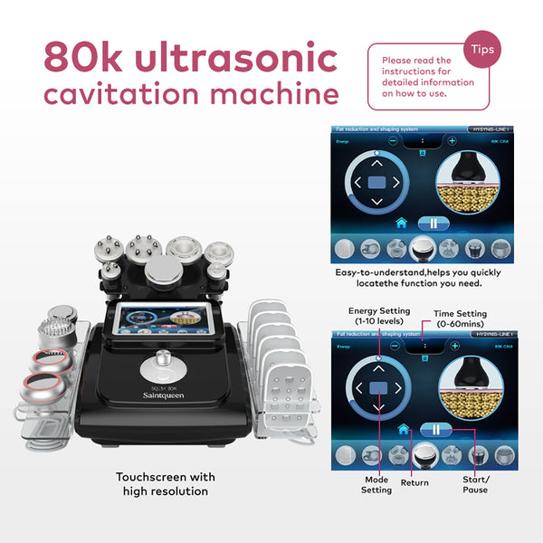 SQ154D Max เครื่องคาวิเทชันอัลตราโซนิก 80K และ RF แบบ 11-in-1 พร้อมแผ่นเลเซอร์ + ไมโครเคอร์เรนต์