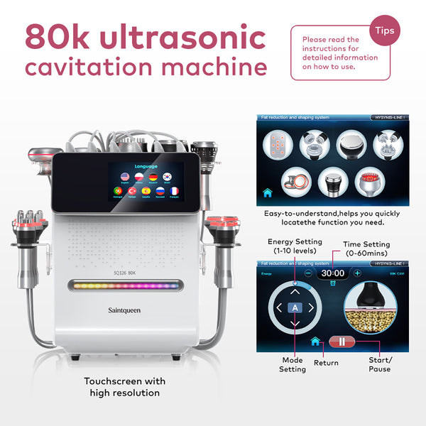 SQ126A Max เครื่องคาวิเทชันอัลตราโซนิก 80K และ RF แบบ 11-in-1 พร้อมแผ่นเลเซอร์