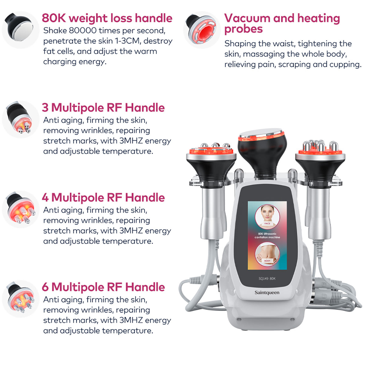 SQ149 Pro เครื่องคาวิเทชันอัลตราโซนิก 80K และ RF แบบ 5-in-1