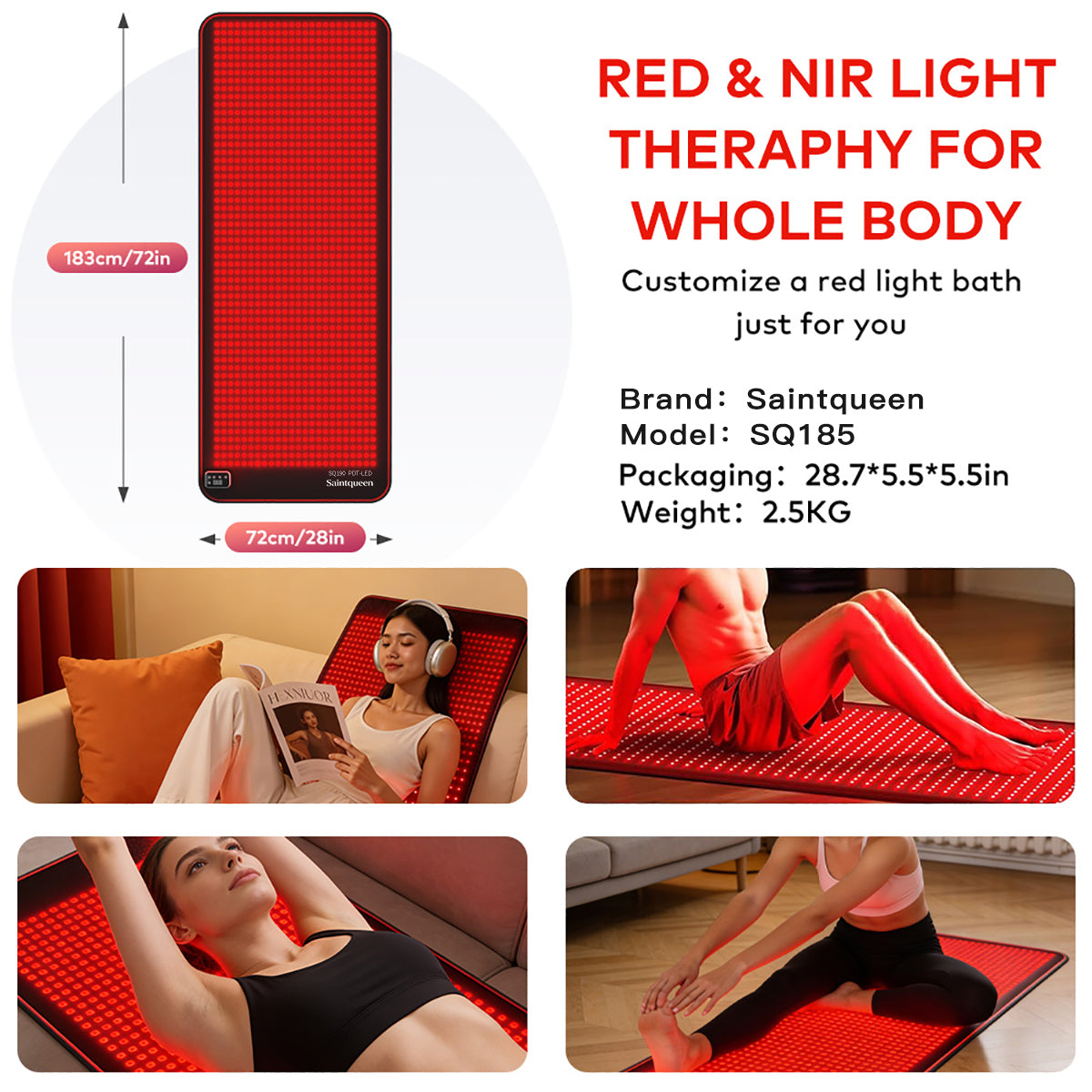 SQ190 แผ่นรองดูแลผิวด้วยแสงสีแดง เขียว น้ำเงิน และอินฟราเรดใกล้ LED 1,344 ดวง