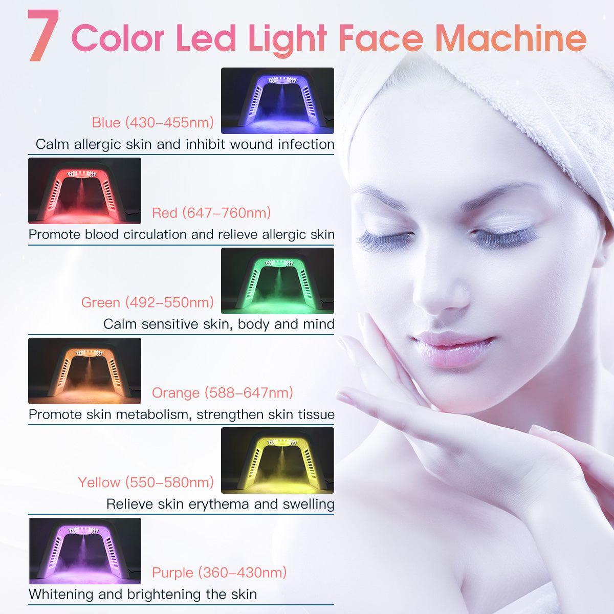 SQ75 เครื่องดูแลผิวหน้าและผิวกายด้วยแสง LED PDT 170 ดวง 7 สี แบบพับได้ พร้อมระบบพ่นละอองน้ำนาโนอัลตราโซนิกในตัว