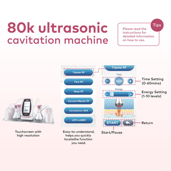 SQ54 Pro เครื่องคาวิเทชัน 80K แบบ 6-in-1 พร้อม RF เลเซอร์ และนวดสุญญากาศ สำหรับดูแลรูปร่าง ผิวที่ดูกระชับ และริ้วรอยบนใบหน้า