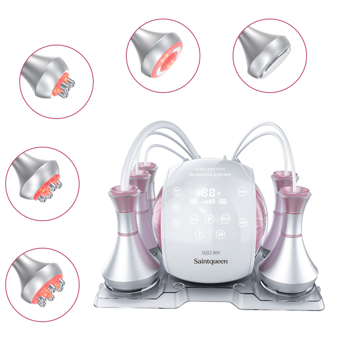SQ52 Pro เครื่องคาวิเทชันอัลตราโซนิก 80K แบบ 5-in-1 พร้อม RF หลายขั้วและนวดสุญญากาศ สำหรับดูแลรูปร่าง นวดระบายน้ำเหลือง ผิวที่ดูกระชับ และริ้วรอยบนใบหน้า ลำคอ และลำตัว