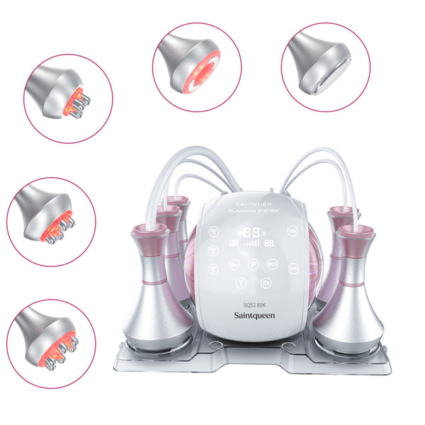 SQ52 Pro เครื่องคาวิเทชันอัลตราโซนิก 80K แบบ 5-in-1 พร้อม RF หลายขั้วและนวดสุญญากาศ สำหรับดูแลรูปร่าง นวดระบายน้ำเหลือง ผิวที่ดูกระชับ และริ้วรอยบนใบหน้า ลำคอ และลำตัว