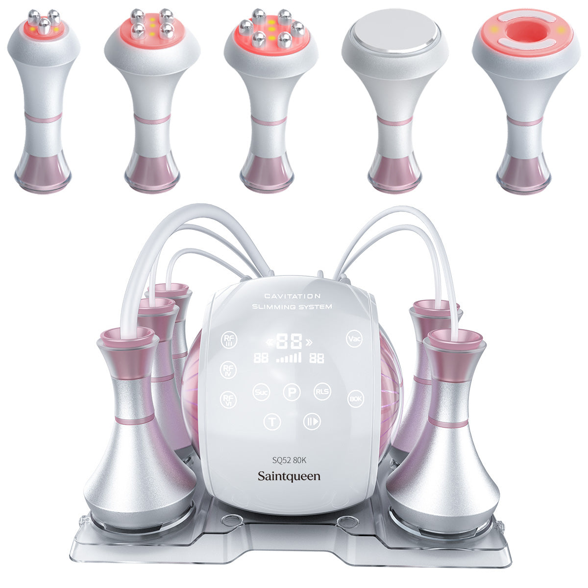 SQ52 Pro เครื่องคาวิเทชันอัลตราโซนิก 80K แบบ 5-in-1 พร้อม RF หลายขั้วและนวดสุญญากาศ สำหรับดูแลรูปร่าง นวดระบายน้ำเหลือง ผิวที่ดูกระชับ และริ้วรอยบนใบหน้า ลำคอ และลำตัว