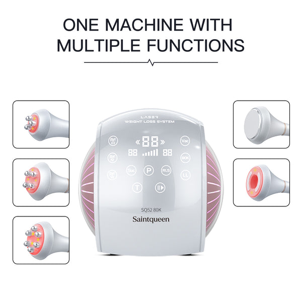 SQ52 Pro เครื่องคาวิเทชันอัลตราโซนิก 80K แบบ 5-in-1 พร้อม RF หลายขั้วและนวดสุญญากาศ สำหรับดูแลรูปร่าง นวดระบายน้ำเหลือง ผิวที่ดูกระชับ และริ้วรอยบนใบหน้า ลำคอ และลำตัว