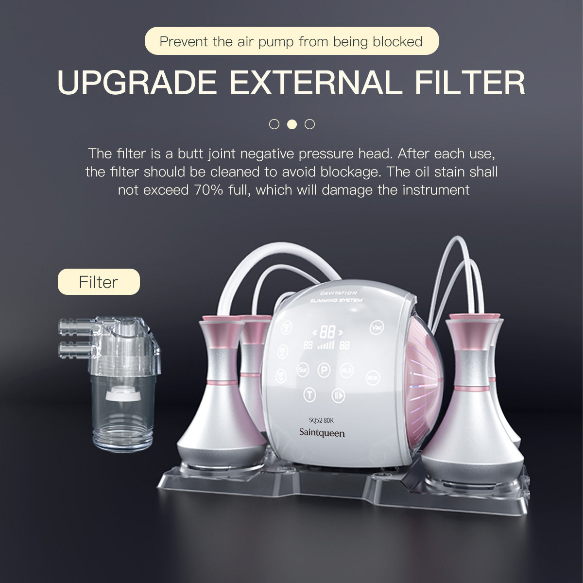 SQ52 Pro เครื่องคาวิเทชัน 80K แบบ 6-in-1 พร้อม RF หลายขั้ว สุญญากาศ และเลเซอร์ สำหรับดูแลรูปร่างและผิวที่ดูกระชับที่บ้านหรือซาลอน