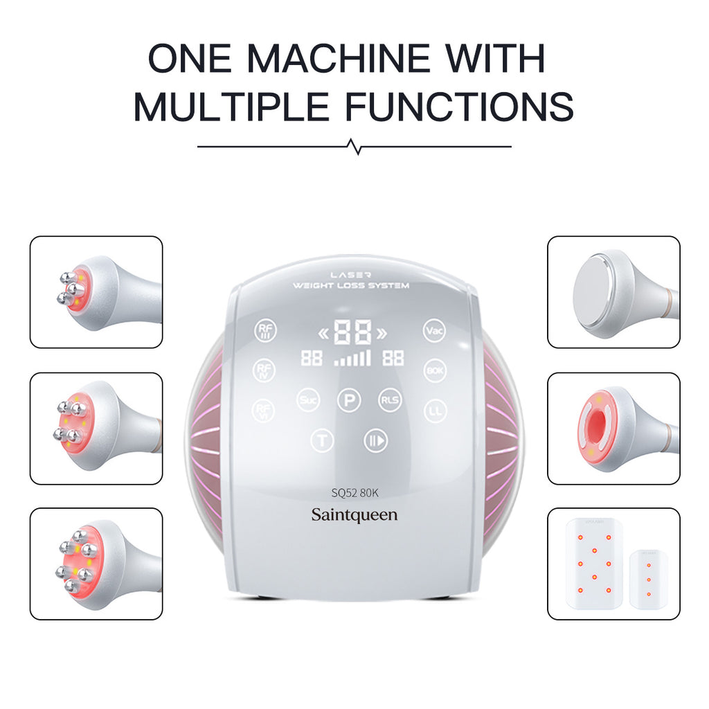 SQ52 Pro เครื่องคาวิเทชัน 80K แบบ 6-in-1 พร้อม RF หลายขั้ว สุญญากาศ และเลเซอร์ สำหรับดูแลรูปร่างและผิวที่ดูกระชับที่บ้านหรือซาลอน