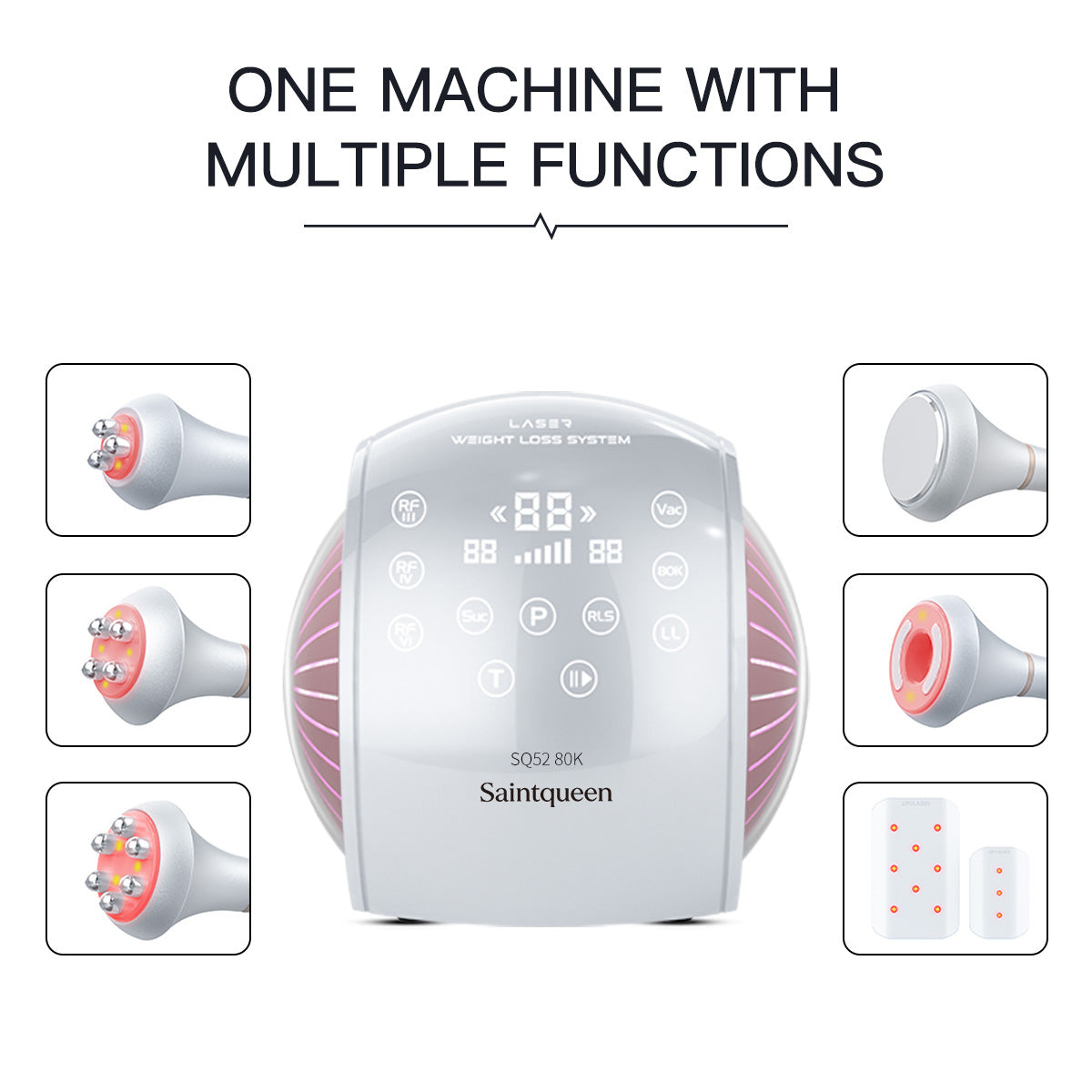 SQ52 Pro เครื่องคาวิเทชัน 80K แบบ 6-in-1 พร้อม RF หลายขั้ว สุญญากาศ และเลเซอร์ สำหรับดูแลรูปร่างและผิวที่ดูกระชับที่บ้านหรือซาลอน