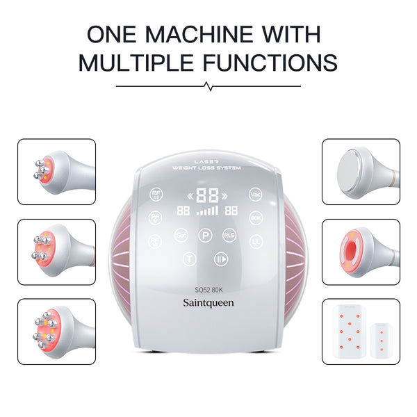 SQ52 Pro เครื่องคาวิเทชัน 80K แบบ 6-in-1 พร้อม RF หลายขั้ว สุญญากาศ และเลเซอร์ สำหรับดูแลรูปร่างและผิวที่ดูกระชับที่บ้านหรือซาลอน