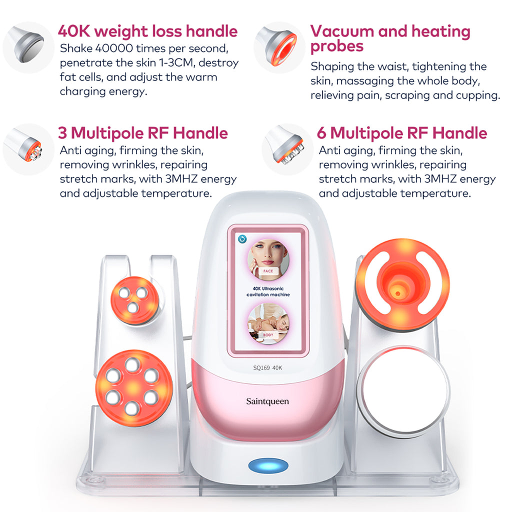 SQ169 Basic เครื่องคาวิเทชัน 40K แบบ 4-in-1 พร้อม RF หลายขั้วและนวดสุญญากาศ สำหรับดูแลรูปร่างและผิวหน้าให้ดูกระชับที่บ้าน