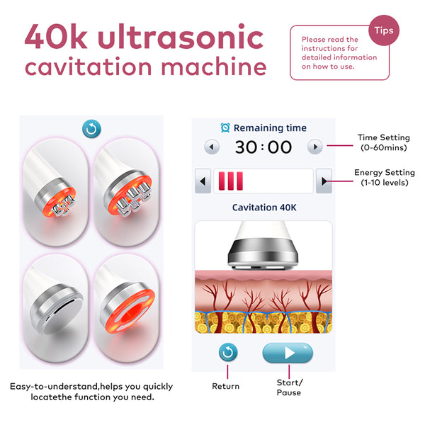SQ169 Basic เครื่องคาวิเทชัน 40K แบบ 4-in-1 พร้อม RF หลายขั้วและนวดสุญญากาศ สำหรับดูแลรูปร่างและผิวหน้าให้ดูกระชับที่บ้าน