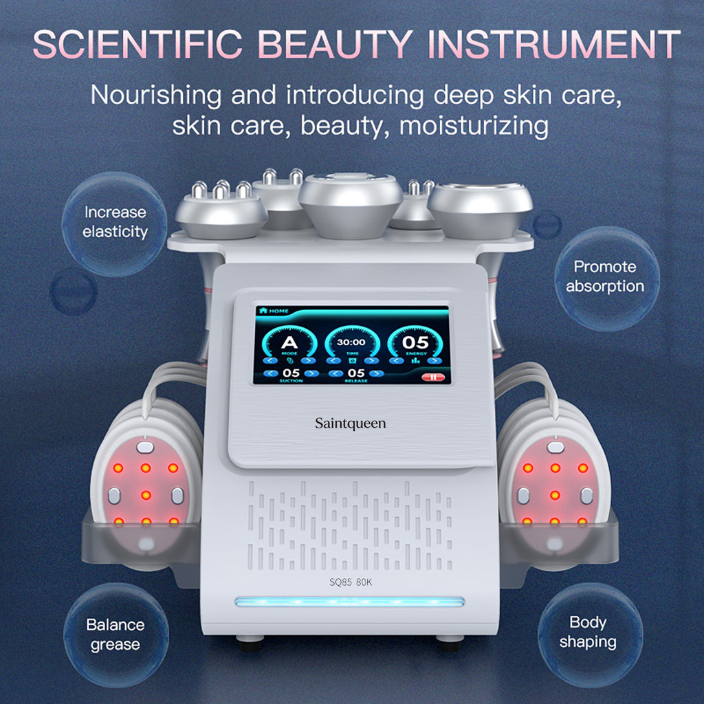 SQ85B Pro เครื่องคาวิเทชันอัลตราโซนิก 80K และ RF แบบ 6-in-1 พร้อมแผ่นเลเซอร์ + ไมโครเคอร์เรนต์