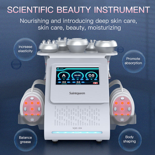 SQ85B Pro เครื่องคาวิเทชันอัลตราโซนิก 80K และ RF แบบ 6-in-1 พร้อมแผ่นเลเซอร์ + ไมโครเคอร์เรนต์