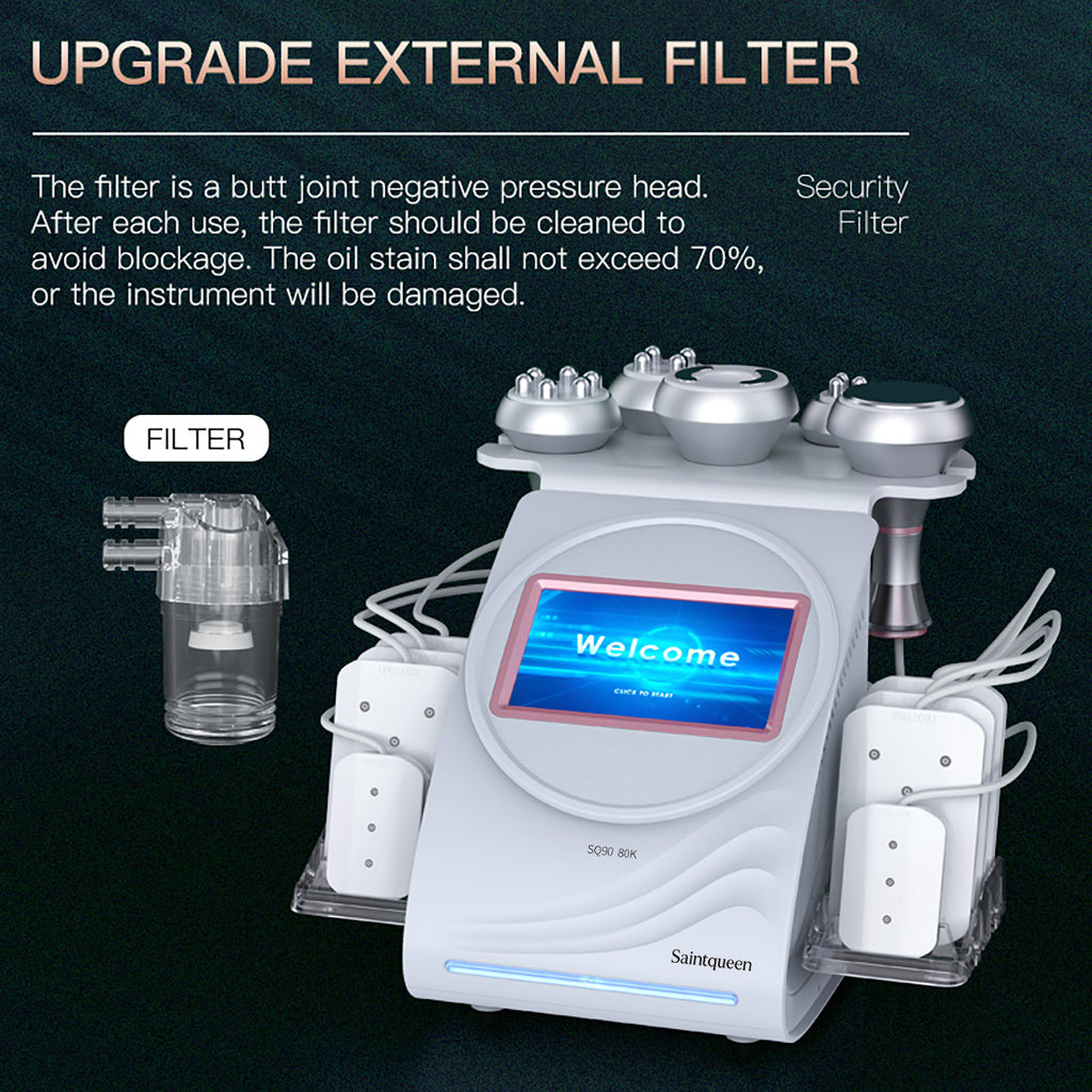 SQ90C Pro เครื่องคาวิเทชันอัลตราโซนิก 80K และ RF แบบ 6-in-1 พร้อมแผ่นเลเซอร์