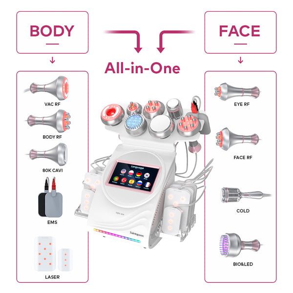 SQ90D Plus เครื่องคาวิเทชันอัลตราโซนิก 80K และ RF แบบ 9-in-1 พร้อมแผ่นเลเซอร์