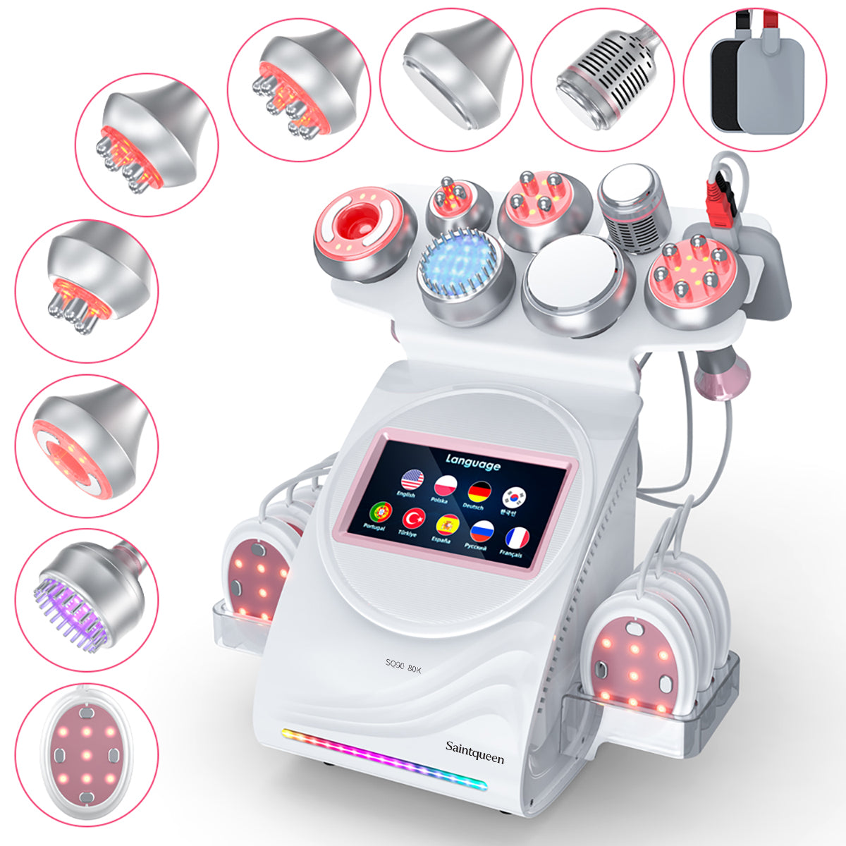 SQ90E Plus เครื่องคาวิเทชันอัลตราโซนิก 80K และ RF แบบ 9-in-1 พร้อมแผ่นเลเซอร์ + ไมโครเคอร์เรนต์