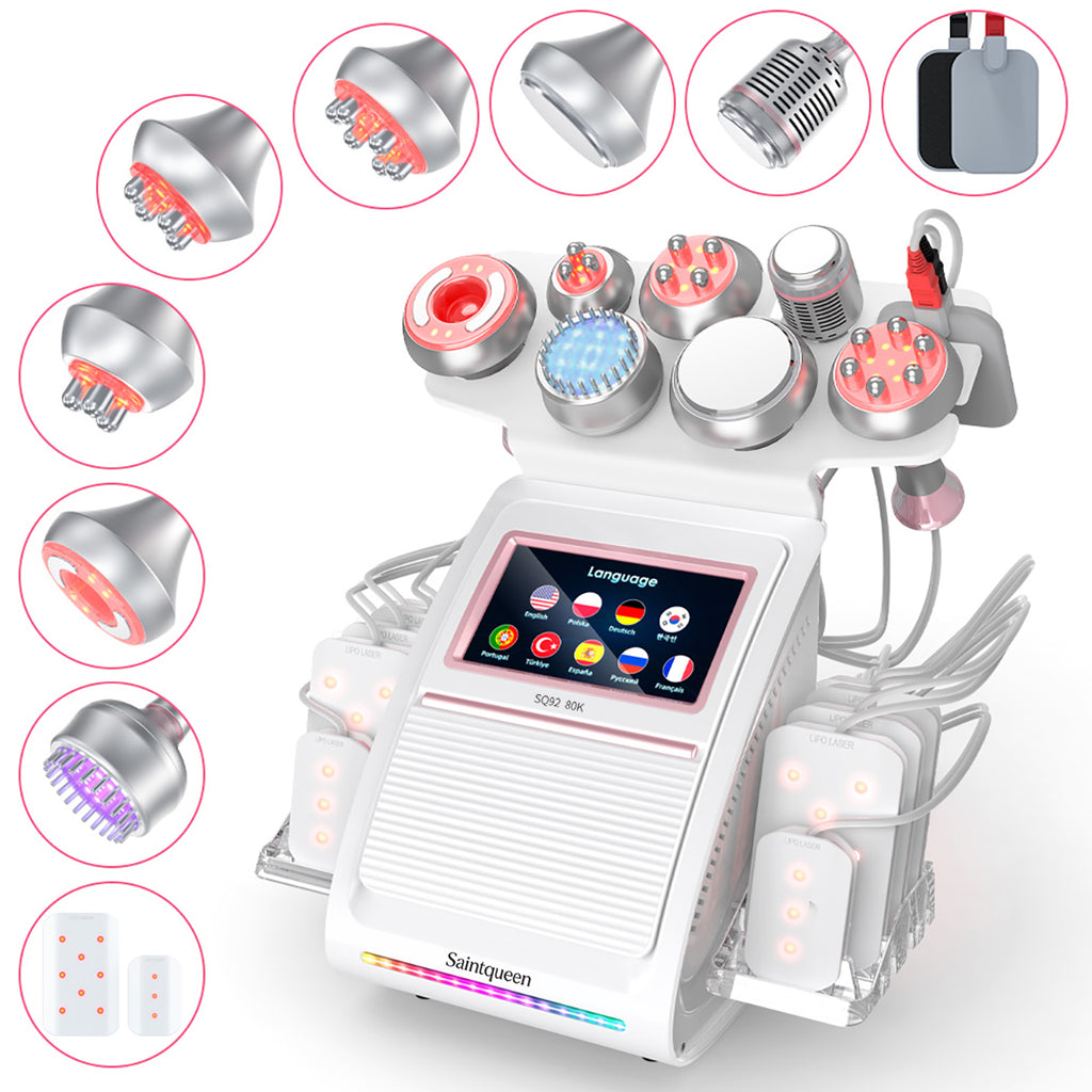 SQ92D Plus เครื่องคาวิเทชันอัลตราโซนิก 80K และ RF แบบ 9-in-1 พร้อมแผ่นเลเซอร์