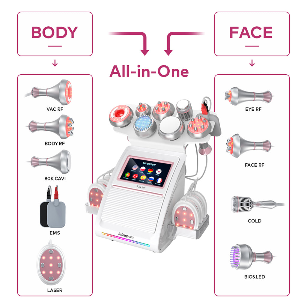SQ92E Plus เครื่องคาวิเทชันอัลตราโซนิก 80K และ RF แบบ 9-in-1 พร้อมแผ่นเลเซอร์ + ไมโครเคอร์เรนต์