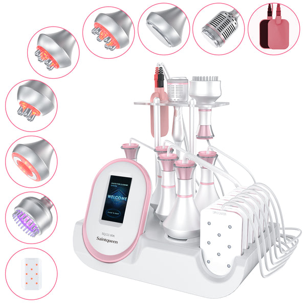 SQ121C Plus เครื่องคาวิเทชัน 80K แบบ 9-in-1 พร้อมแผ่นเลเซอร์, RF หลายขั้ว, สุญญากาศ, EMS, BIO-LED และหัวความเย็น เพื่อดูแลรูปร่างและผิวดูกระชับ