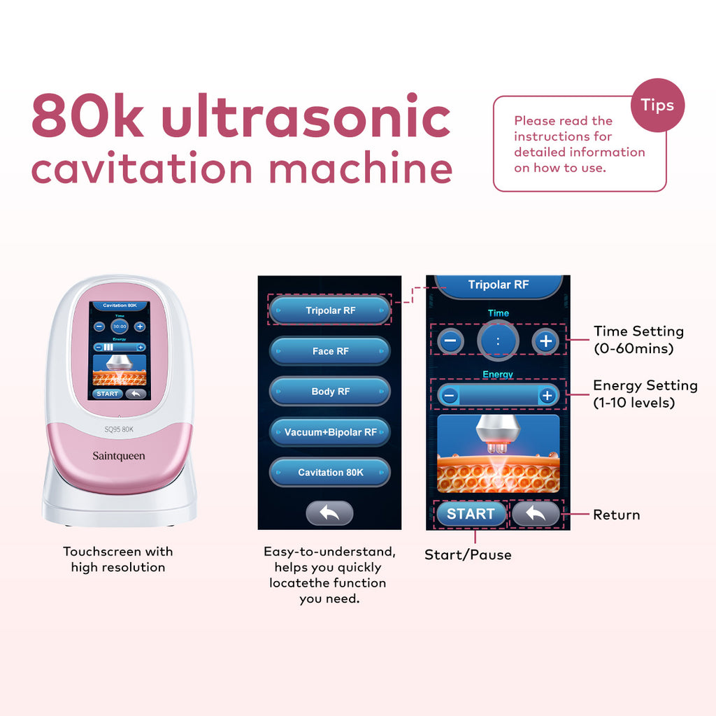 SQ95A Pro เครื่องคาวิเทชัน 80K แบบ 5-in-1 พร้อม RF หลายขั้วและนวดสุญญากาศ สำหรับดูแลรูปร่างและผิวหน้าให้ดูกระชับ