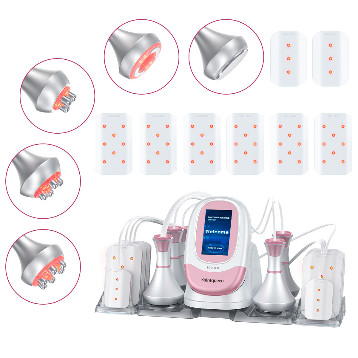 SQ95C Pro เครื่องคาวิเทชัน 80K แบบ 6-in-1 พร้อม RF หลายขั้ว สุญญากาศ และเลเซอร์ สำหรับดูแลรูปร่าง ผิวที่ดูกระชับ และริ้วรอยบนใบหน้า รูปสินค้าหลัก