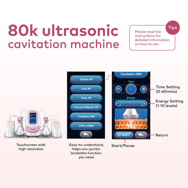 SQ95C Pro เครื่องคาวิเทชัน 80K แบบ 6-in-1 พร้อม RF หลายขั้ว สุญญากาศ และเลเซอร์ สำหรับดูแลรูปร่าง ผิวที่ดูกระชับ และริ้วรอยบนใบหน้า