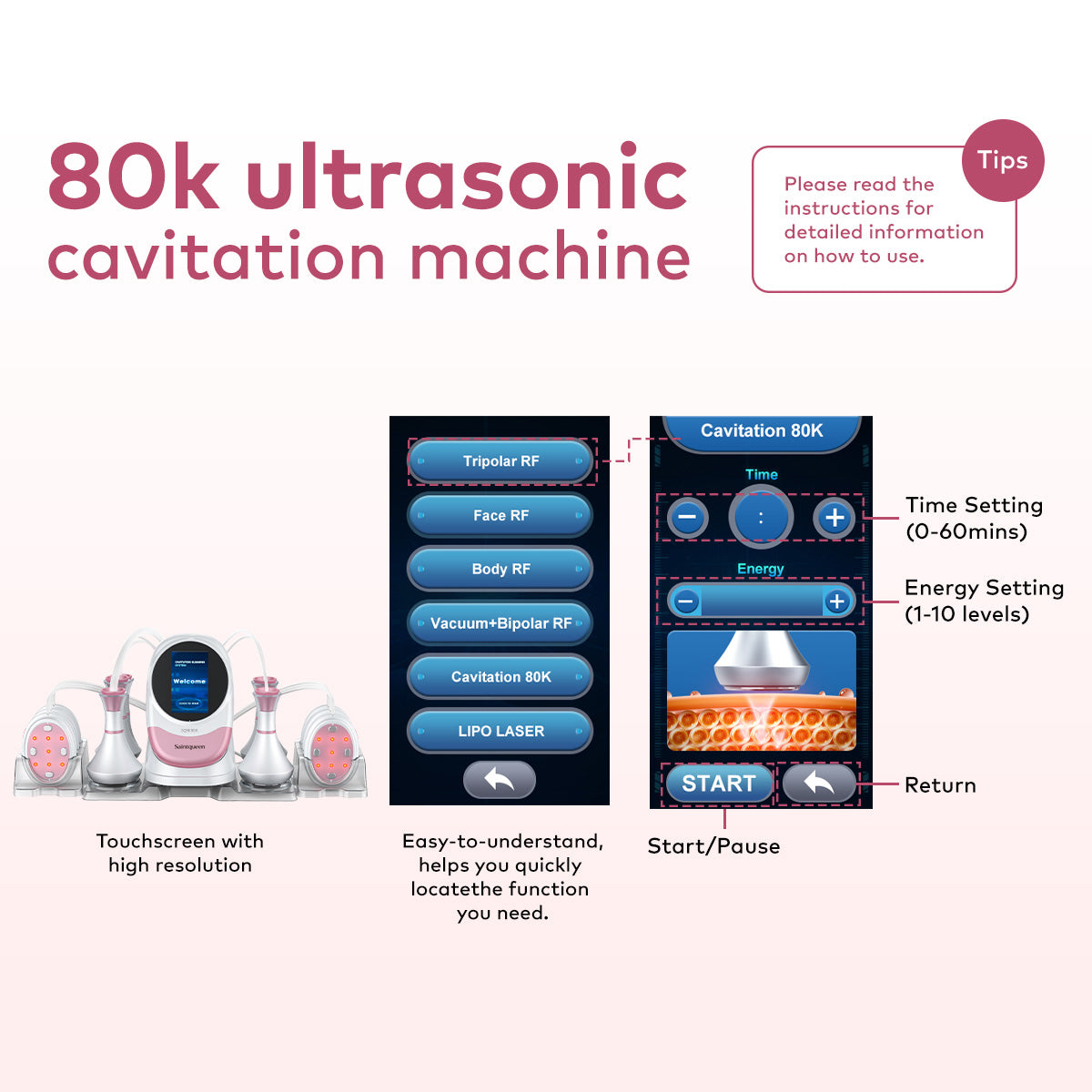 SQ96 Pro เครื่องคาวิเทชัน 80K 6-in-1 พร้อมแผ่นเลเซอร์วงรี