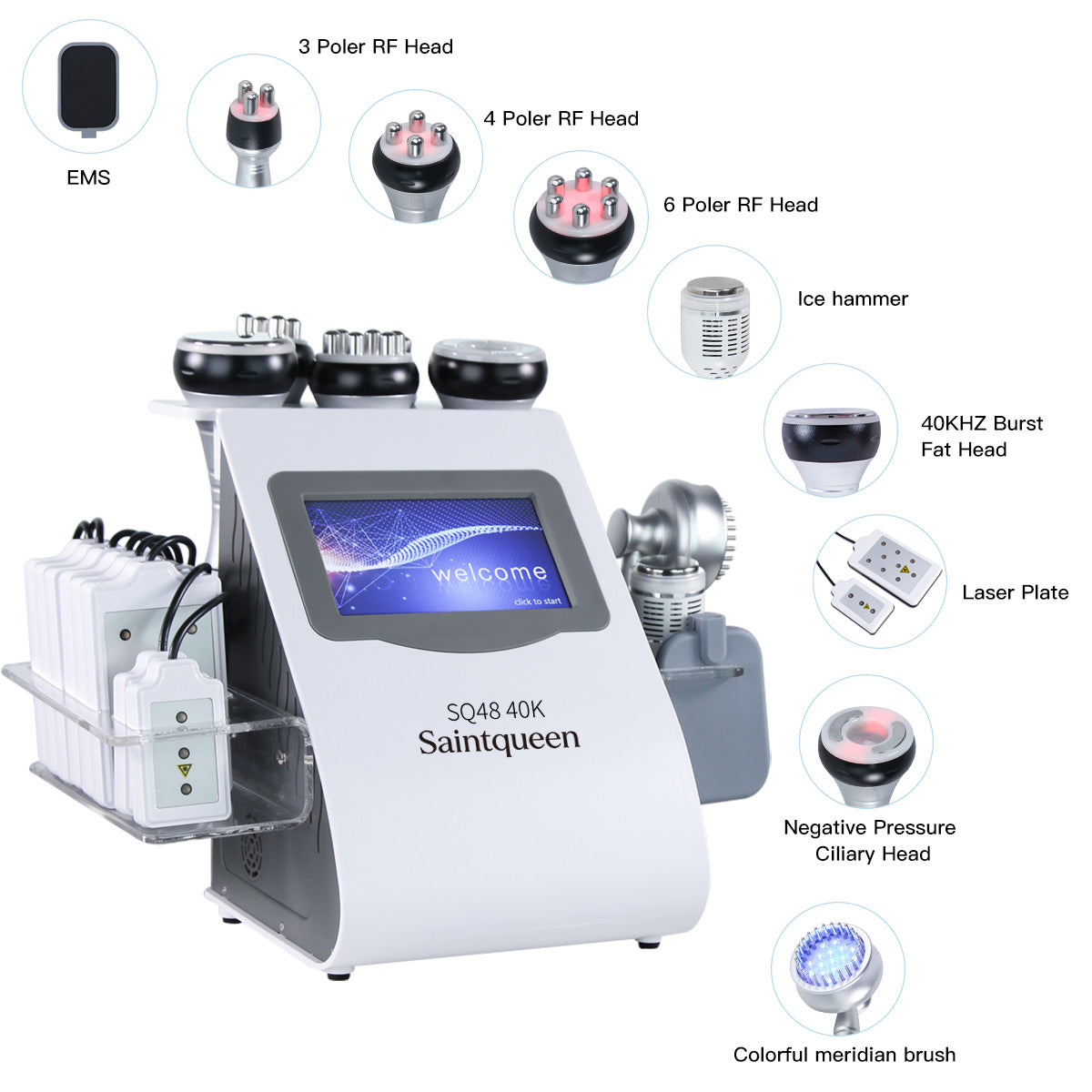 SQ48 Plus เครื่องคาวิเทชันอัลตราโซนิก 40K และ RF 9-in-1 พร้อมแผ่นเลเซอร์